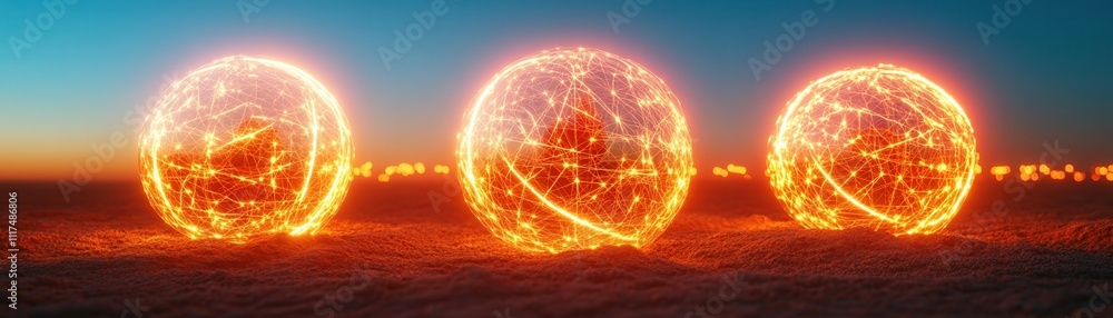 Poster three glowing orbs radiate light against a twilight backdrop, creating a mesmerizing celestial scene