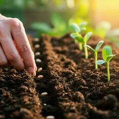 plant, agriculture, growth, soil, nature, garden, seedling, spring, leaf, vegetable, gardening, sprout, growing, seed, dirt, planting, grow, small, new, organic, food, ground, life, tomato, young