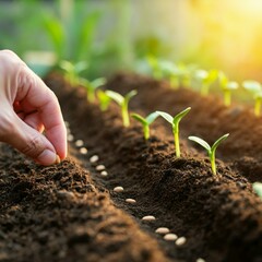 plant, agriculture, growth, soil, nature, garden, seedling, spring, leaf, vegetable, gardening, sprout, growing, seed, dirt, planting, grow, small, new, organic, food, ground, life, tomato, young