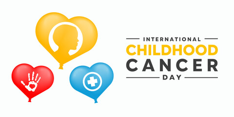 International Childhood Cancer Day. Child, heart, hand and plus icon. Great for cards, banners, posters, social media and more.white background.  