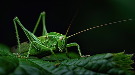 Fototapeta premium Spectacular Green Grasshopper on Leaf