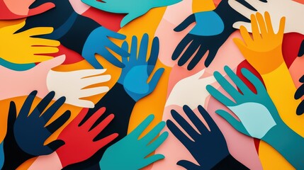 Fototapeta premium Colorful paper cutout hands on vibrant background