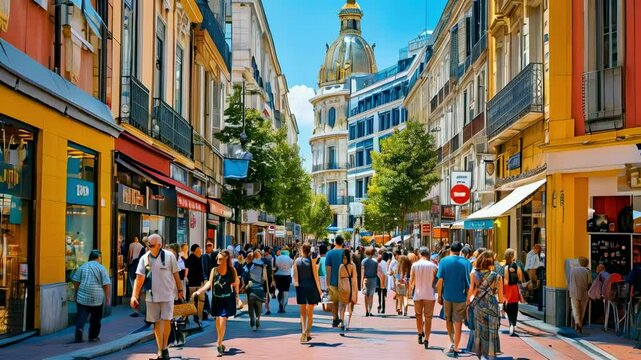 Pedestrian Street Scene in the Middle of the City