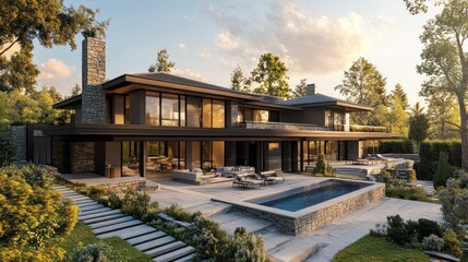 Obraz premium A professional 3D house plan tailored for real estate ads, showcasing spacious interiors and luxury features