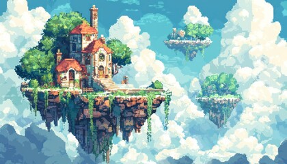 A whimsical 2D platformer level featuring fluffy cloud floors, floating islands, and dynamic air platforms for exploration