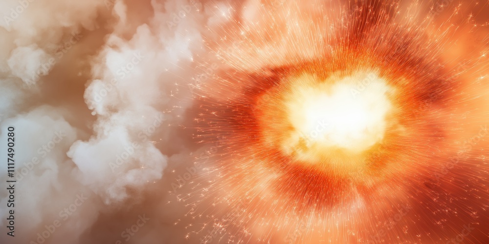 Wall mural a bright orange explosion with a cloud of smoke in the background. the explosion is surrounded by a 