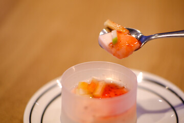 Dessert, jelly, mixed fruit, cafe