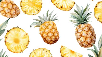 Watercolor Pineapple Pattern - Fresh Tropical Fruit Illustration