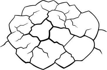 
Dry cracked ground with sharp soil black and white vector silhouette 
