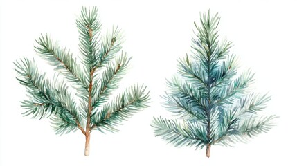 Watercolor Pine Branches - Festive Winter Illustration
