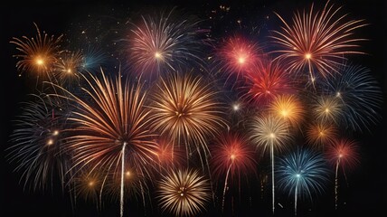 Naklejka premium Illustration of Firework against black background , fireworks graphics