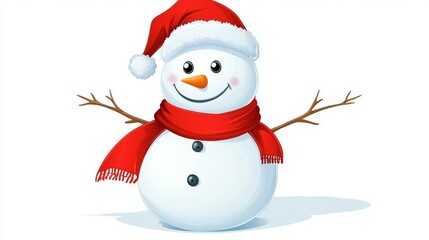 Fototapeta premium Smiling Snowman in a Santa Hat - A Festive Winter Illustration