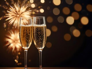 champagne glasses on christmas background