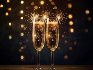 champagne glasses on christmas background