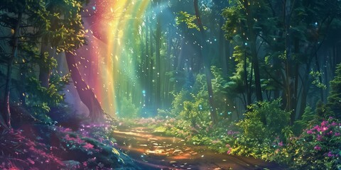 Fototapeta premium Enchanted Rainbow Forest Path 
