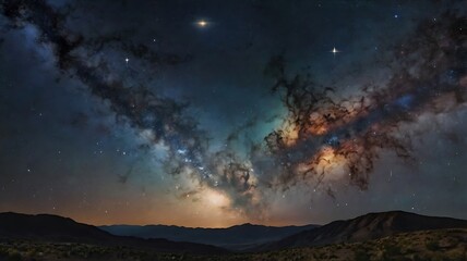 Fototapeta premium Majestic Milky Way Galaxy Over Desert Mountains