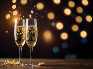 champagne glasses on christmas background