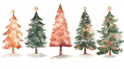 Obraz premium Watercolor Christmas Trees, Festive Holiday Illustration