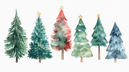 Obraz premium Watercolor Christmas Trees - Festive Illustration
