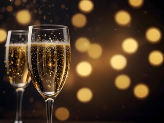 champagne glasses on christmas background