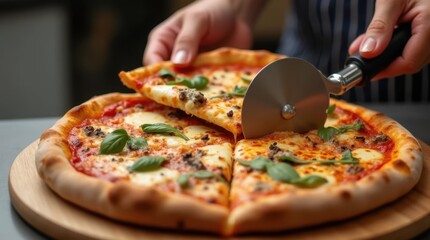 Slicing a Delicious Pizza with a Pizza Cutter