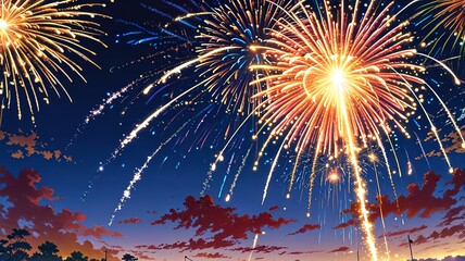 Illustration of Firework against black background , fireworks graphics