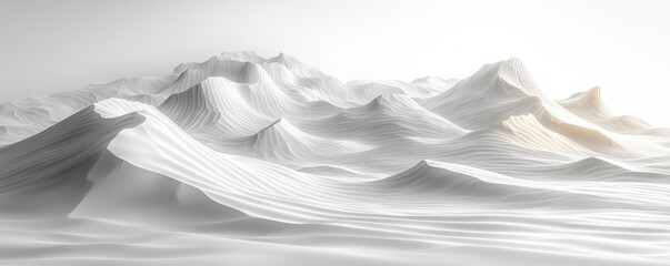 A serene, abstract landscape of white peaks and valleys, evoking a tranquil, minimalist aesthetic.