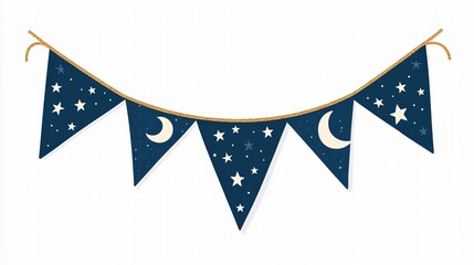 Obraz premium Starry Night Bunting Banner with Crescent Moon and Star Prints