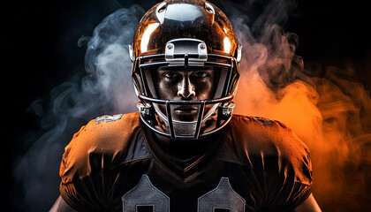 American football player on a dark smoky background