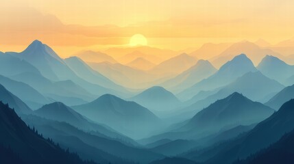 Fototapeta premium Majestic Mountain Sunset Panorama