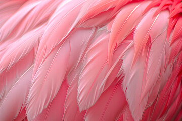 Flamingo pink feathers close-up background and texture