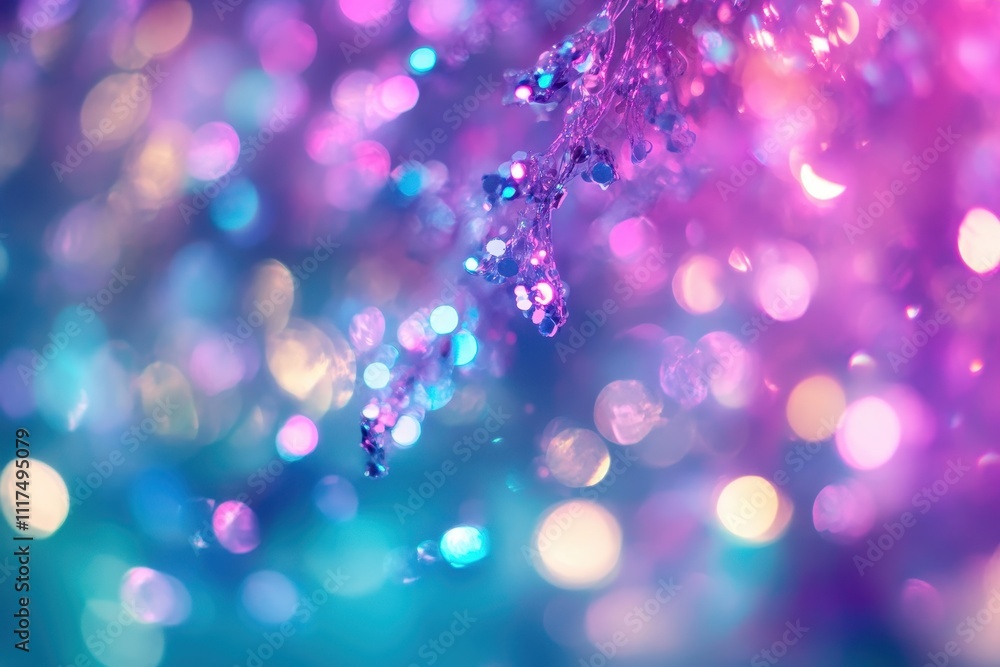 Poster a colorful, blurred background with sparkling lights and bokeh effects.