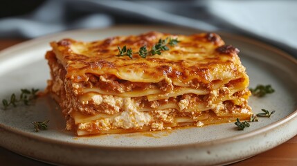 Delectable Lasagna, a culinary masterpiece: Indulge your senses with this mouthwatering image of a perfectly baked lasagna, its layers of pasta, cheese.