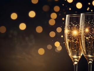 champagne glasses on christmas background