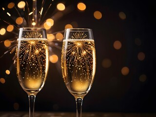 champagne glasses on christmas background