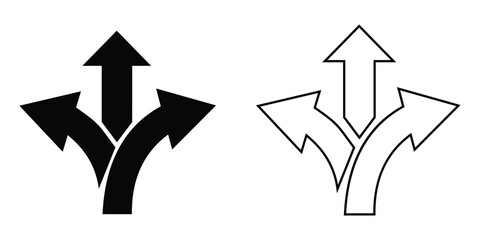 Direction Arrow icon set.  Arrow, Cursor vector collection. Modern and simple three side line creative arrows, direction sign. Different arrow signs, silhouette. Vector illustration.