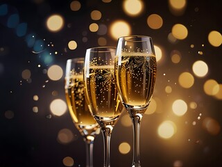 champagne glasses on christmas background