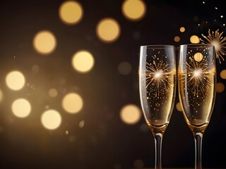 champagne glasses on christmas background
