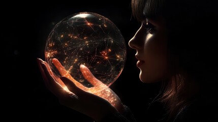 Naklejka premium Woman Holding Illuminated Orb
