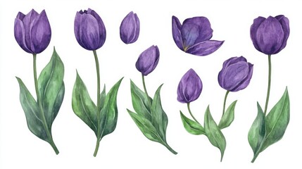 Watercolor Purple Tulips: A Springtime Floral Arrangement