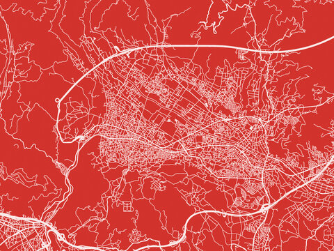 Christmas Map of Hadano, Japan in Snowy White on Festive Red Background.