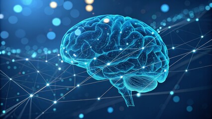 Neural Network Brain 3D Digital Art, Bokeh Background, Connectivity Concept, AI, Brainwave, Neuroscience AI, Neuroscience