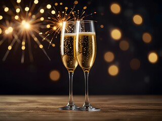 champagne glasses on christmas background
