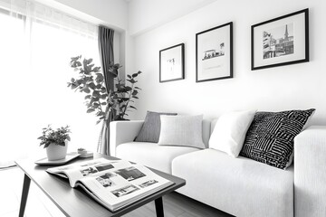 Natural living spaces with botanical decorations, cozy furniture, and bright natural light, creating serene and inspiring home interiors.