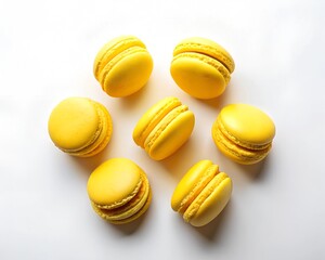 Obraz premium A delightful arrangement of yellow macarons presents a burst of color and sweetness, showcasing their delicate texture and inviting us to savor each creamy bite