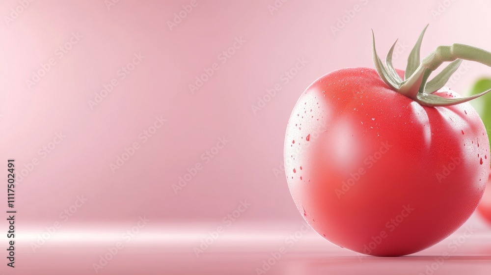 Poster realistic 3d tomato model with soft color background