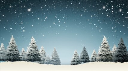 nordic landscape of winter snowy coniferous forest. Evening, snowing. Place for text