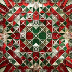 Christmas themed red and green kaleidoscope pattern creating festive background
