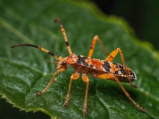 Fototapeta premium Colorful Insect on a Green Leaf in Nature