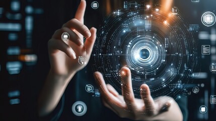 Fototapeta premium Hands Interacting With a Digital Interface